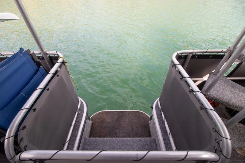 Slide: The Image of Stardust Cruisers 2001 Executive Aft Cabin boat steps leading to water. - 48