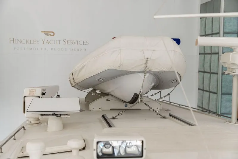 Slide: The Image of 2012 Dettling Motoryacht with lifeboat at Hinckley Yacht Services, Portsmouth, Rhode Island. - 13