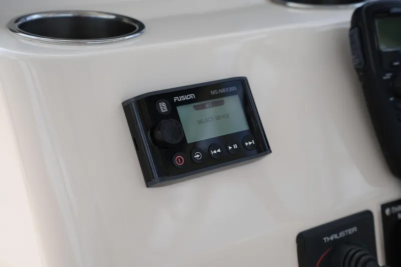 Slide: The Image of Fusion MS-NRX300 stereo system on 2018 Grady-White Freedom 325 boat dashboard. - 34