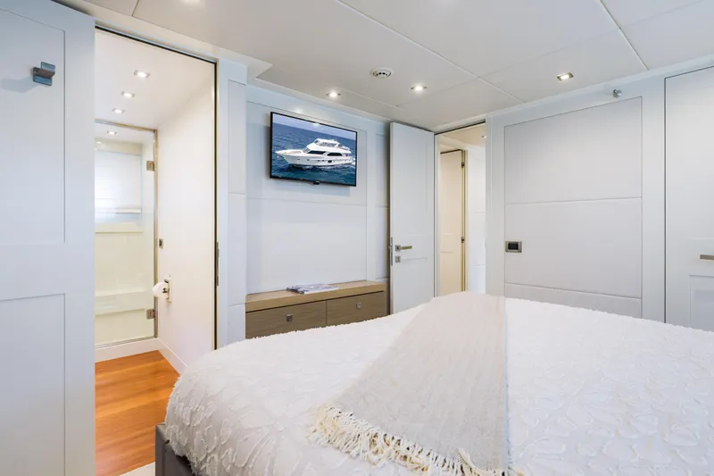 Slide: The Image of Luxurious bedroom interior of 2016 Hargrave Flybridge Motor Yacht with modern decor. - 33