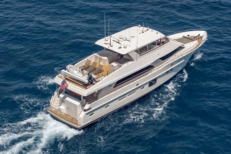 Slide: The Image of 2016 Hargrave Flybridge Motor Yacht cruising on open sea, aerial view. - 97