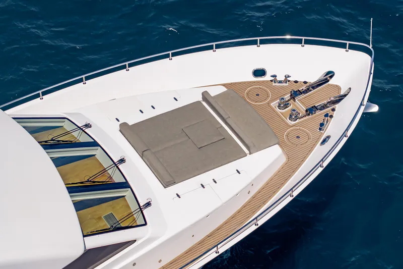Slide: The Image of 2016 Hargrave Flybridge Motor Yacht deck with sunbathing area and ocean view. - 47
