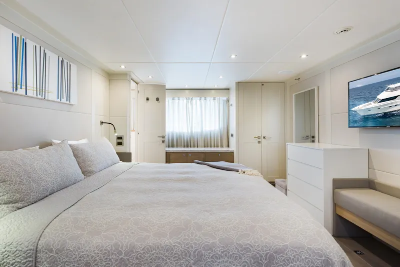 Slide: The Image of Luxurious bedroom interior of 2016 Hargrave Flybridge Motor Yacht with modern decor and amenities. - 40