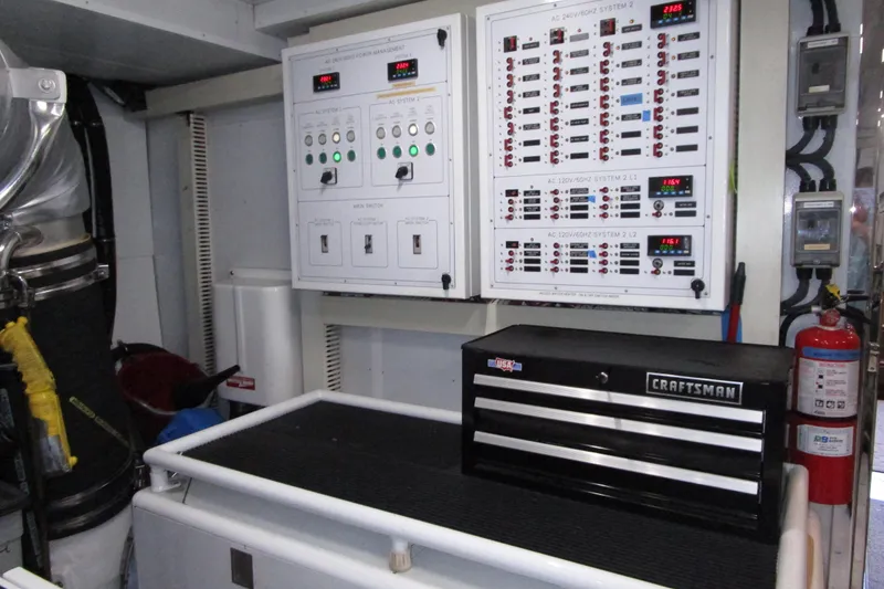 Slide: The Image of Electrical control panel and toolbox in 2016 Hargrave Flybridge Motor Yacht engine room. - 85