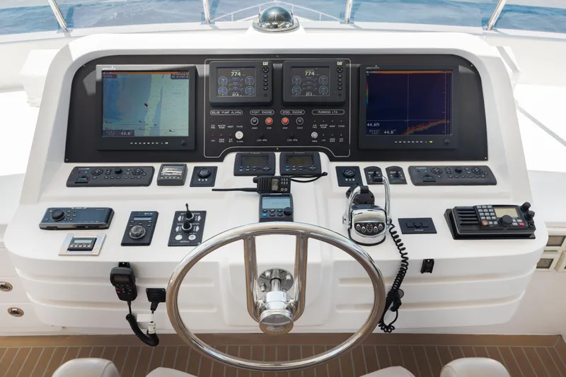 Slide: The Image of Helm of 2016 Hargrave Flybridge Motor Yacht with navigation and control systems. - 68