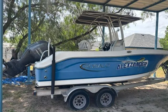 Slide: The Image of 2017 Robalo R200 Center Console boat on trailer under shelter. - 4