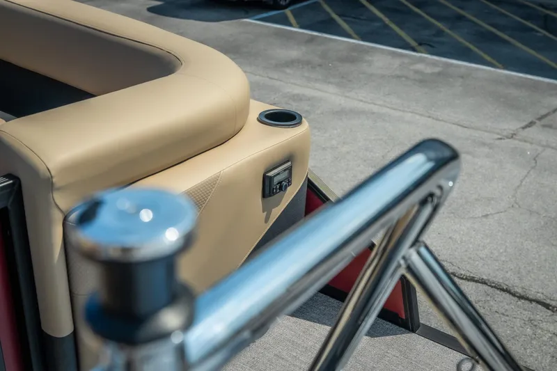Slide: The Image of Luxury interior of 2026 Evotti 525QL boat with beige seating and chrome railing. - 35