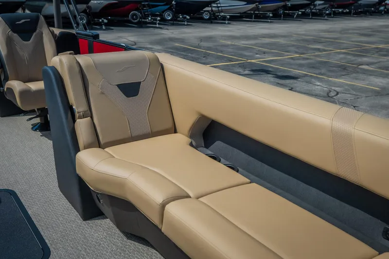 Slide: The Image of Luxurious seating in the 2026 Evotti 525QL boat, featuring beige upholstery and modern design. - 13