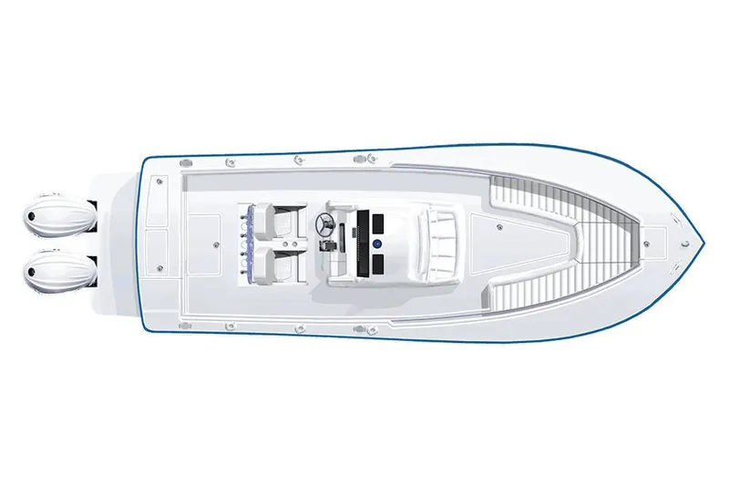 Slide: The Image of Manufacturer Provided Image: Top view of 2026 Regulator 28 boat with dual engines and spacious deck layout. - 7