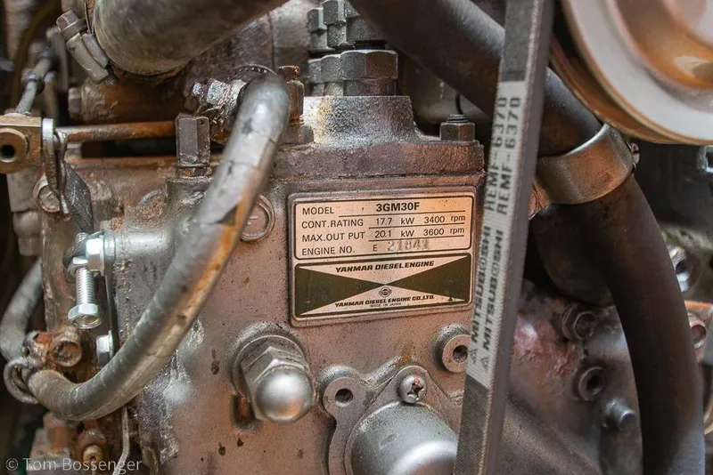 Slide: The Image of Close-up of a Yanmar diesel engine in a 1999 Hunter 340 sailboat. - 39