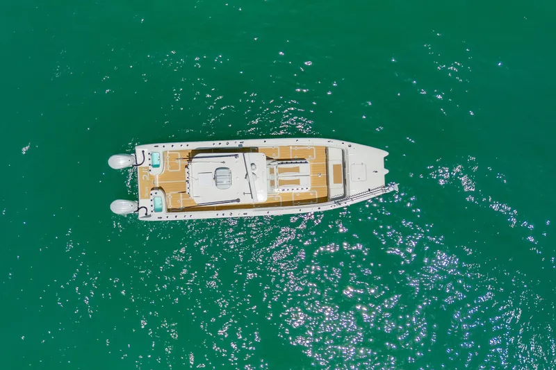 Slide: The Image of Aerial view of 2025 Insetta 35IFC boat on turquoise water. - 6