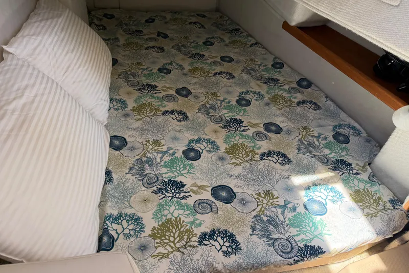 Slide: The Image of Interior cabin bed with ocean-themed bedding in 2017 Ranger Tugs R-31 S boat. - 54