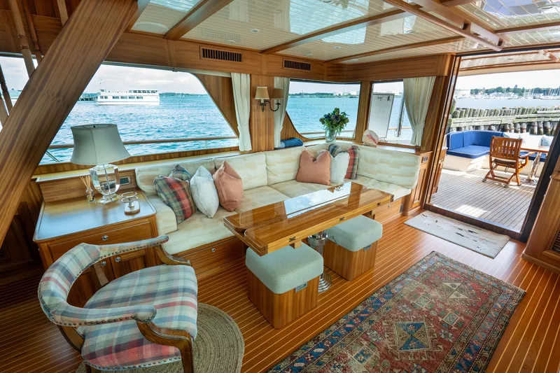 Slide: The Image of Luxurious interior of 2016 Hunt Yachts Ocean Series 72FB with elegant seating and ocean view. - 12