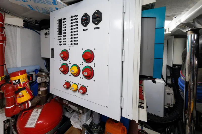 Slide: The Image of Electrical control panel in the engine room of a 2016 Hunt Yachts 72 FB. - 75