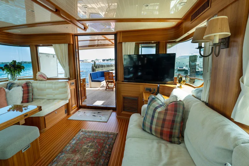 Slide: The Image of Luxurious interior of 2016 Hunt Yachts Ocean Series 72FB with elegant wood finish and waterfront view. - 13