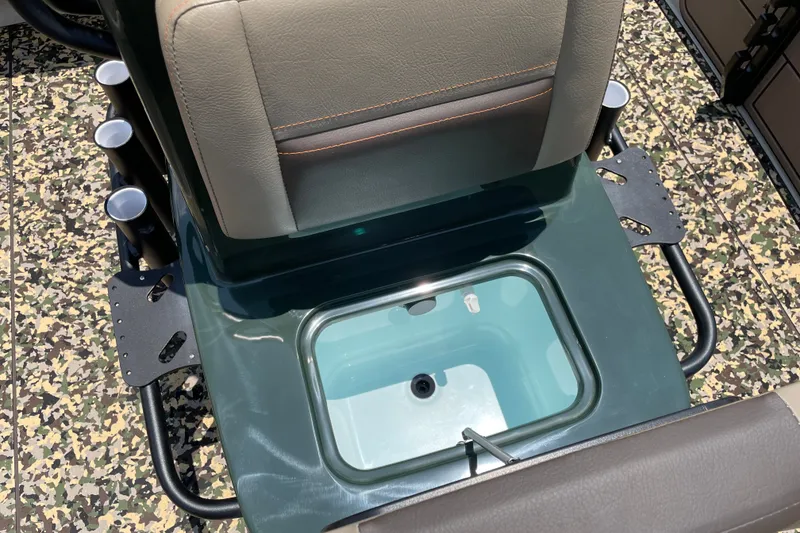 Slide: The Image of 2026 Mako 18 Pro Skiff Backwater Edition boat seat with integrated storage compartment. - 15