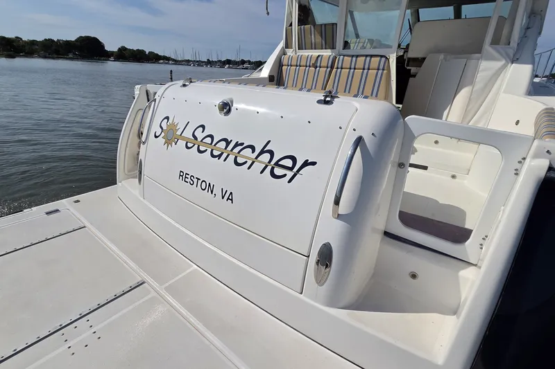 Slide: The Image of 2004 Tiara Yachts 4400 Sovran boat named "Sol Searcher" docked in Reston, VA. - 14