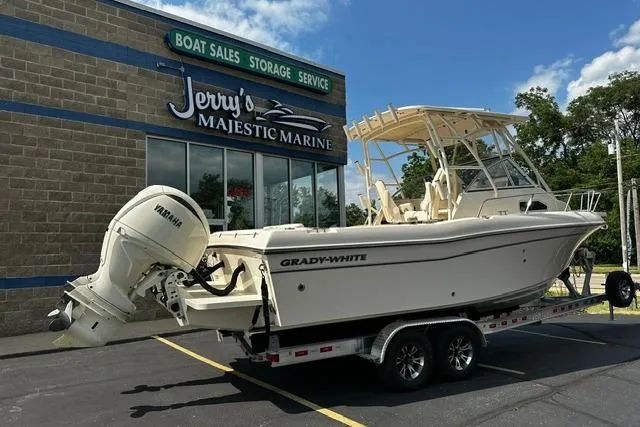 Slide: The Image of 2025 Grady-White Gulfstream 232 boat on trailer at Jerry's Majestic Marine dealership. - 5