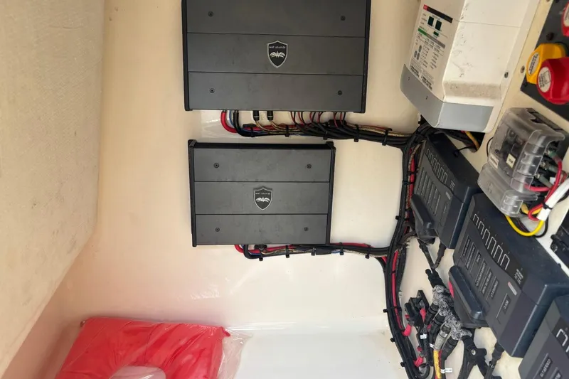 Slide: The Image of Electrical system of a 2016 Scout 275 Dorado boat with wiring and components. - 18