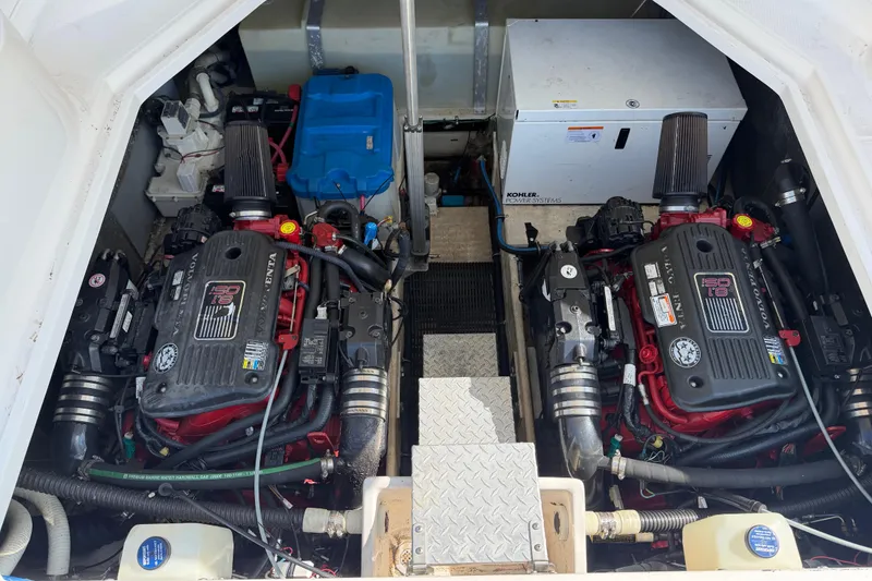 Slide: The Image of Engine compartment of 2007 Regal Commodore 3760 IO with dual Volvo Penta engines. - 44