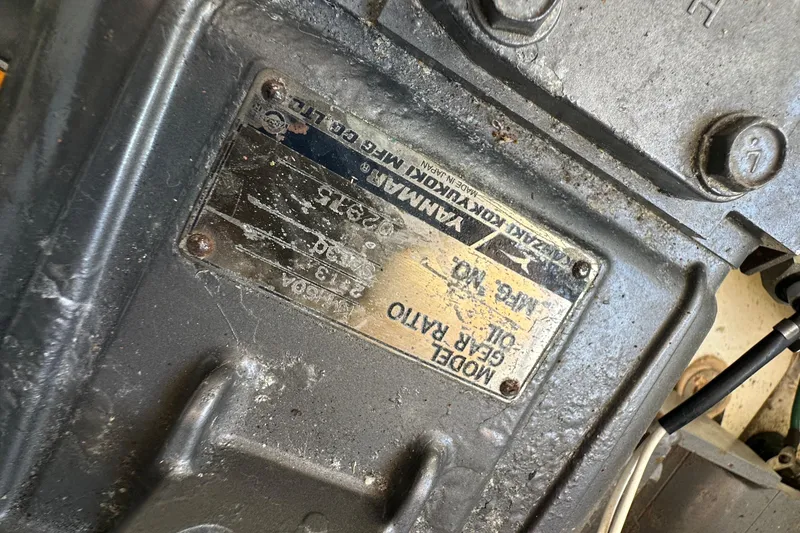 Slide: The Image of Close-up of a Yanmar engine plate on a 2011 Ranger Tugs R-29 boat. - 30