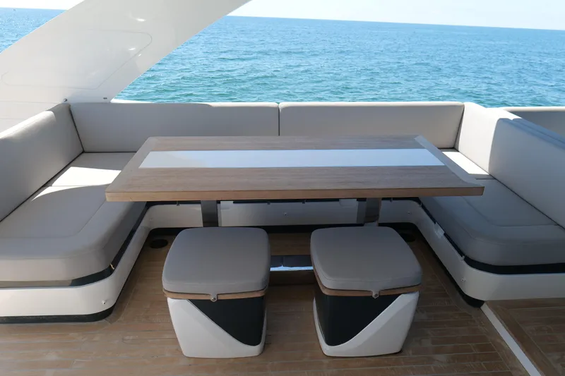 Slide: The Image of Luxurious seating area on 2022 Pearl 62 yacht with ocean view. - 47