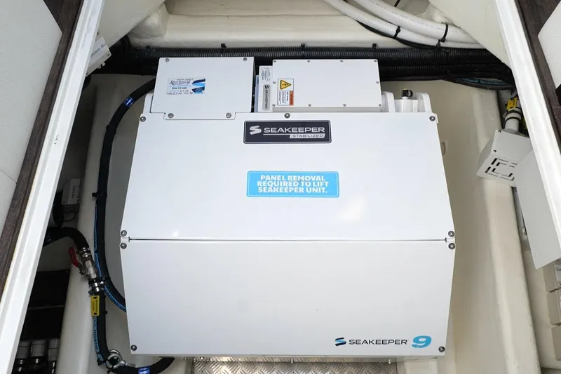 Slide: The Image of Seakeeper 9 stabilizer unit in a 2022 Pearl 62 yacht engine room. - 9