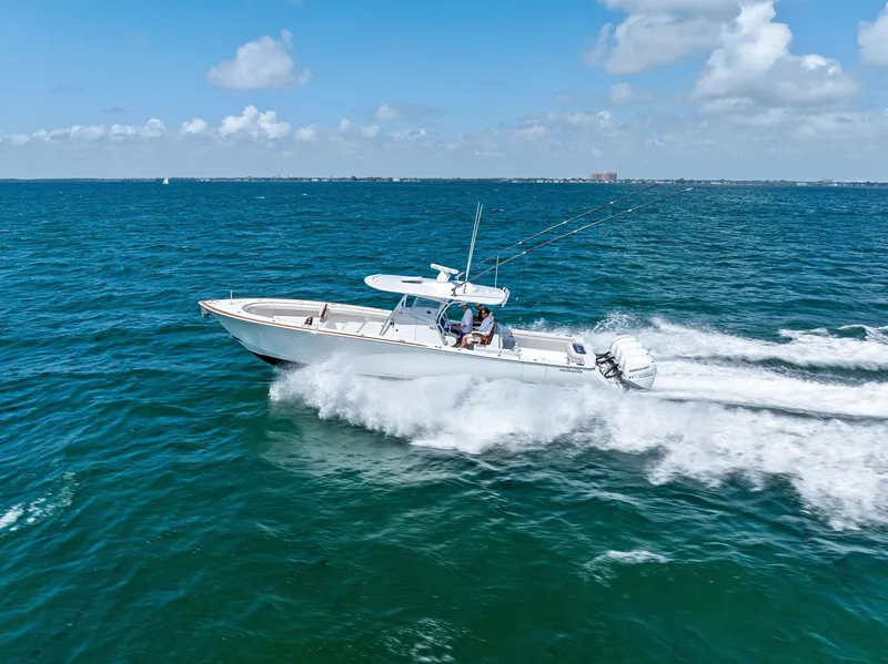 Slide: The Image of 2021 Valhalla Boatworks V-41 cruising on open sea under sunny skies. - 42