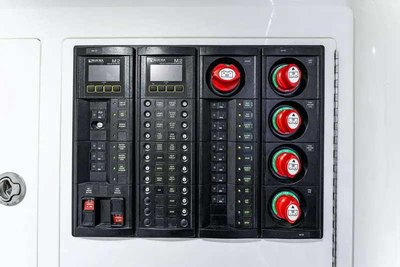 Slide: The Image of Electrical control panel of Valhalla Boatworks V-41, 2021 model. - 39
