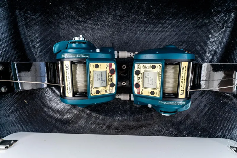 Slide: The Image of Dual electric fishing reels on a 2021 Valhalla Boatworks V-41. - 23