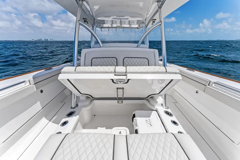 Slide: The Image of Interior view of 2021 Valhalla Boatworks V-41 boat on open sea. - 37