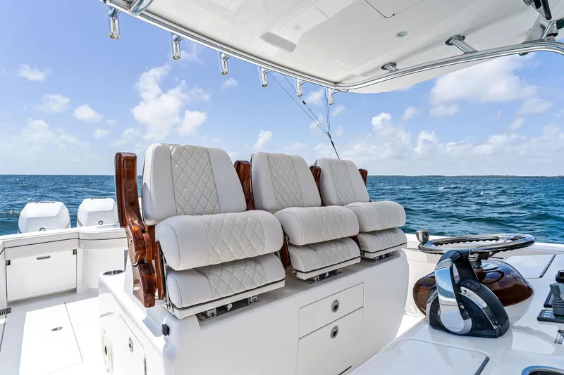 Slide: The Image of Luxurious seating on 2021 Valhalla Boatworks V-41, ocean backdrop, clear skies. - 27