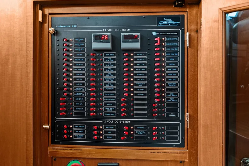 Slide: The Image of Electrical panel of a 2015 Hampton Endurance yacht, featuring 24V and 12V DC systems. - 20