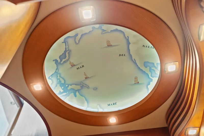 Slide: The Image of Ceiling map design in 2015 Hampton Endurance yacht interior, featuring nautical elements and ambient lighting. - 25
