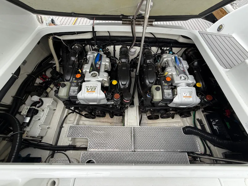 Slide: The Image of The engine compartment of a 2014 Formula 350 Crossover Bowrider with dual powerful V8 engines. - 41