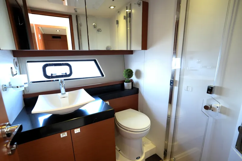 Slide: The Image of Luxurious bathroom interior of 2013 Prestige 500 yacht with modern fixtures and elegant design. - 72