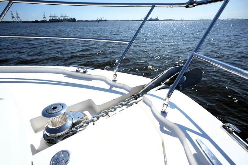 Slide: The Image of Bow of a 2013 Prestige 500 yacht with anchor and ocean view. - 39