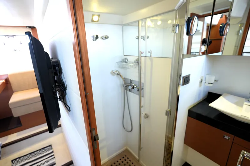 Slide: The Image of Luxurious bathroom interior of 2013 Prestige 500 yacht with modern shower and sink. - 84