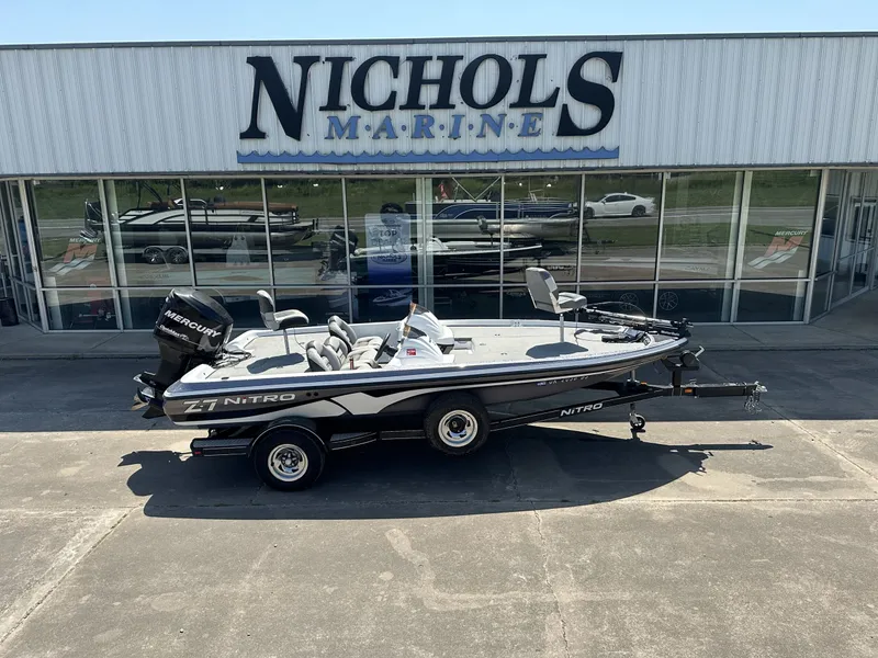 The Image of A 2008 Nitro Z-7 boat is parked in front of a building labeled "Nichols Marine." - 1