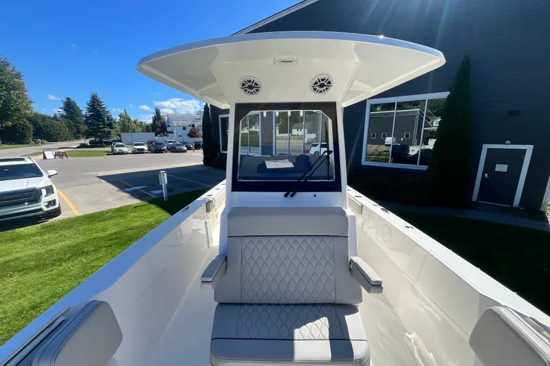 Slide: The Image of 2027 Pursuit S 268 Sport boat with sleek seating and modern design. - 11