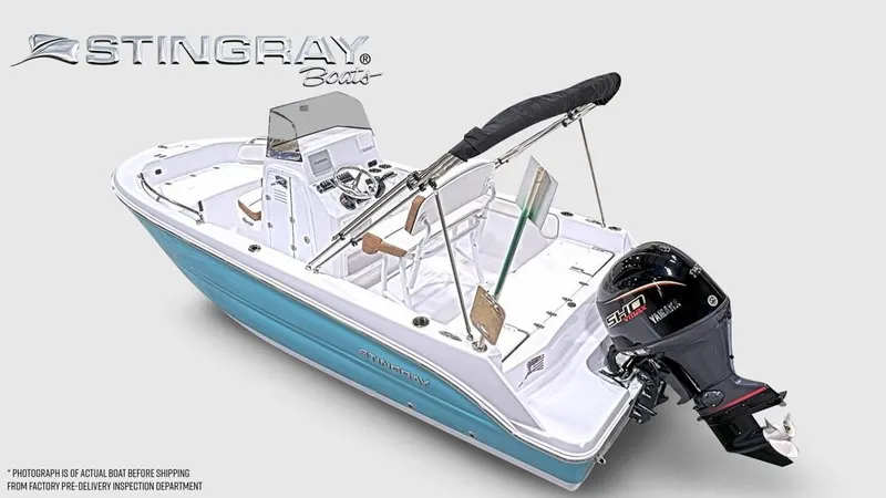 Slide: The Image of The image shows a 2027 Stingray 173 CC boat with a blue hull and outboard motor. - 4