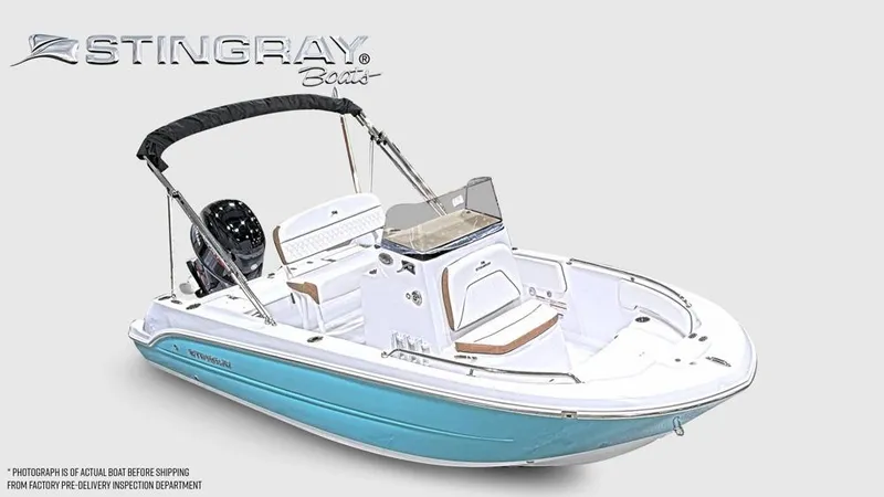 The Image of A modern 2027 Stingray 173 CC with a blue hull and black sunshade. - 1