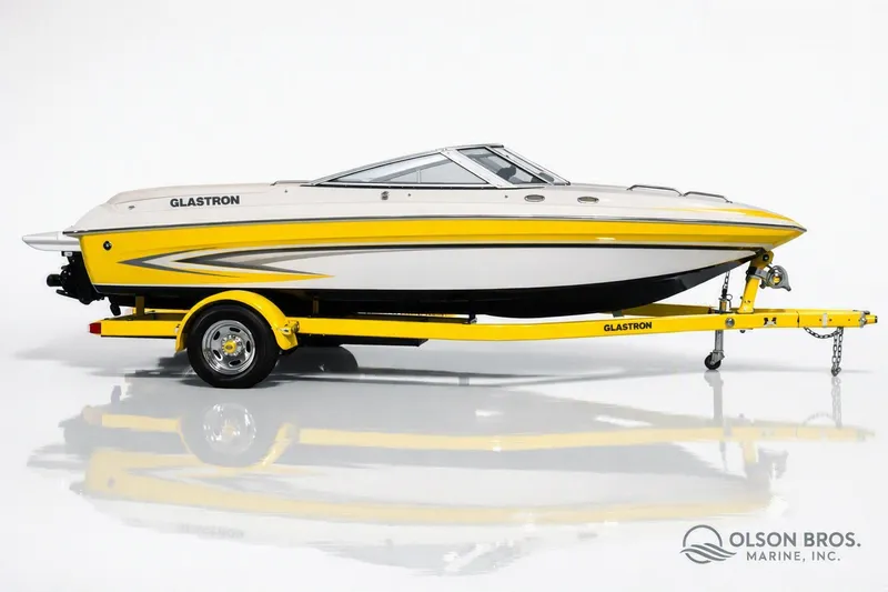 The Image of 2012 Glastron GT 205 boat on yellow trailer, side view, Olson Bros Marine. - 0