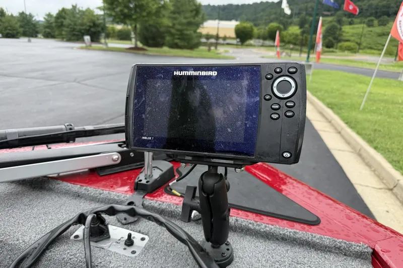 Slide: The Image of Fishfinder on 2024 Tracker Pro Team 175 TF boat, featuring Humminbird Helix 7 display. - 11