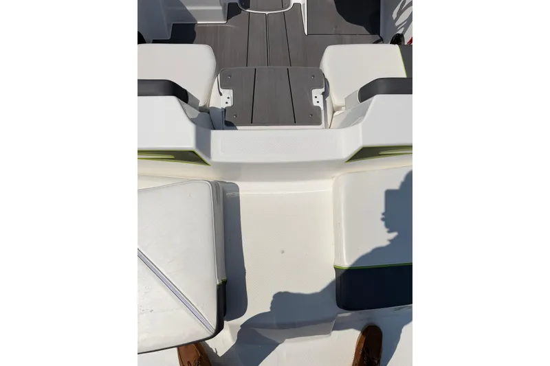 Slide: The Image of Interior view of 2024 Tahoe T16 boat, featuring seating and deck details. - 15