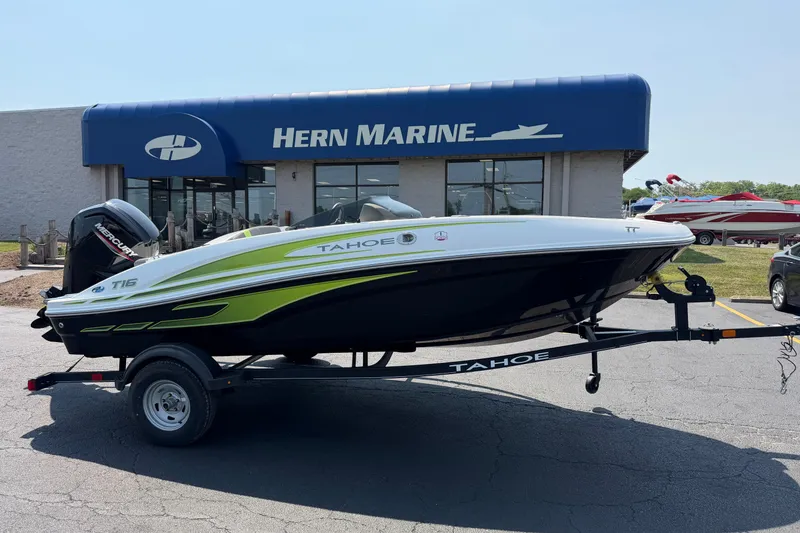 The Image of 2024 Tahoe T16 boat on trailer at Hern Marine dealership. - 0