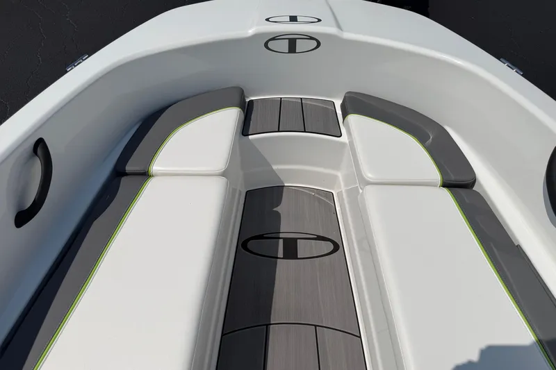 Slide: The Image of 2024 Tahoe T16 boat interior with sleek seating and modern design accents. - 6
