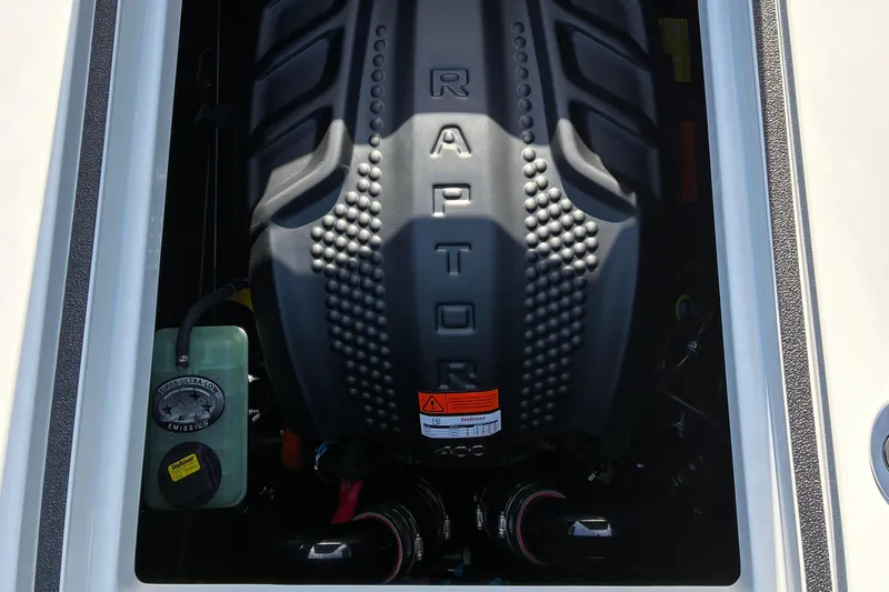 Slide: The Image of The engine compartment of a 2025 Moomba Max featuring a Raptor engine. - 16