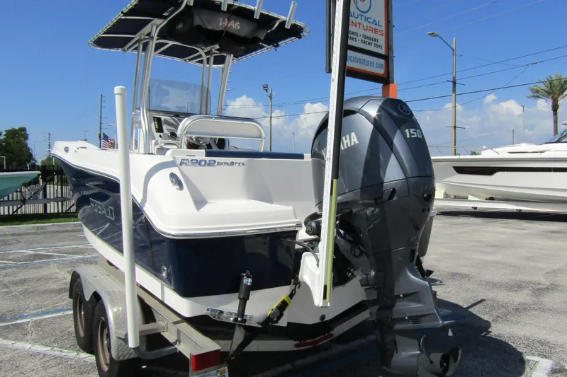 Slide: The Image of 2018 Robalo R202 Explorer boat with Yamaha 150 engine on trailer. - 7