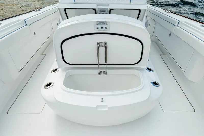 Slide: The Image of Open storage compartment on 2027 Valhalla V-37 boat, showcasing sleek design and functionality. - 62